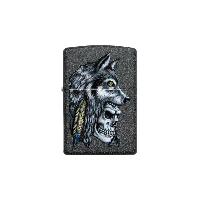 Zippo Wolf Skull Feather Design