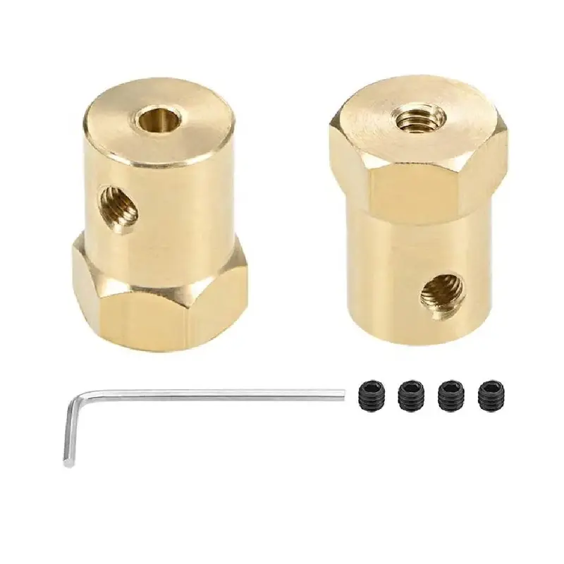Hex Coupler 3mm Bore Motor Hex Brass Shaft Coupling Connector for Car Wheels Tires Shaft Motor 4pcs