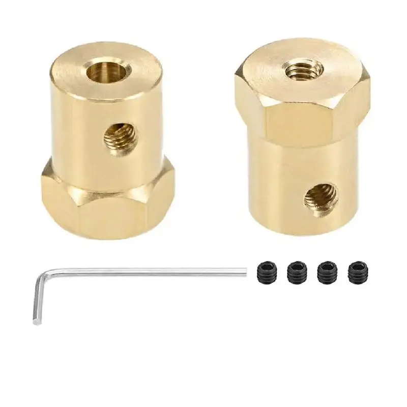 Hex Coupler 4mm Bore Motor Hex Brass Shaft Coupling Connector for Car Wheels Tires Shaft Motor 3pcs