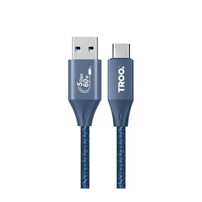 TROO Certified Fast Charge 60W USB Type-C Braided Cable Navy - 1 Meter