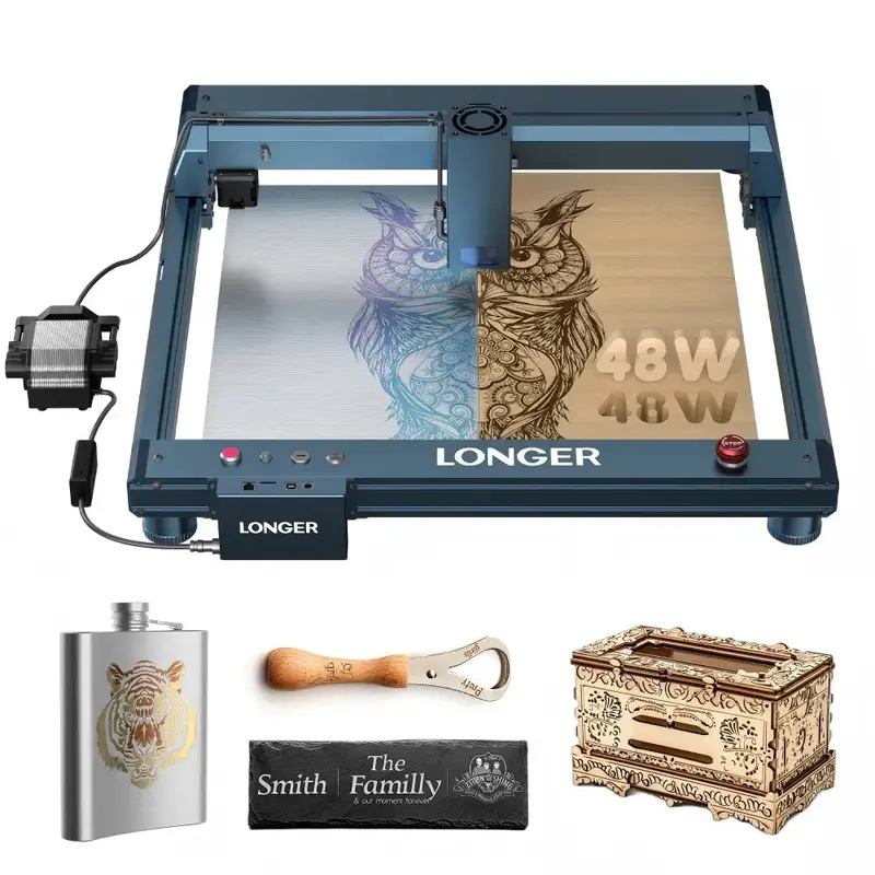 LONGER Laser B1 40W Laser Engraver Cutter, 36000mm/min, Cut 40mm Basswood / 50mm Acrylic, Air-Assist Kit, 8 Safety Protections, 450x440mm (17.72"x17.32")