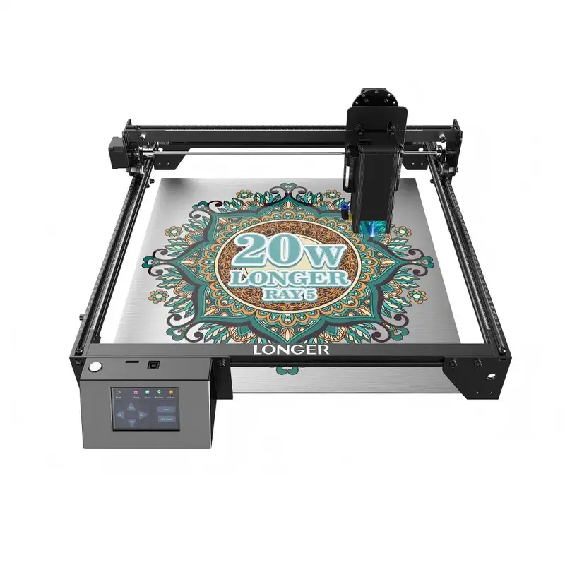 LONGER RAY5 20W Laser Engraver Cutter, Fixed Focus, 0.08*0.1mm Laser Spot, Color Touchscreen, 32-Bit Chipset, Support APP Connection, Working Area 375*375mm