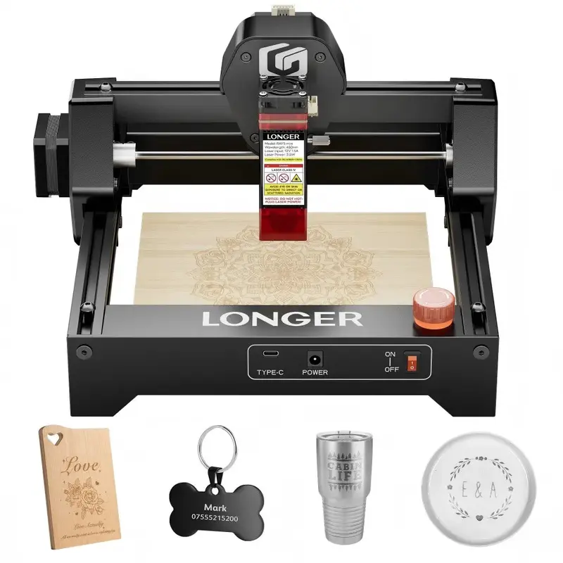 LONGER RAY5 Mini 2.5W Laser Engraver, 0.04mm Precision, 12,000mm/min Speed, for Wood/ Acrylic/ Leather/ Metal, 130*140mm