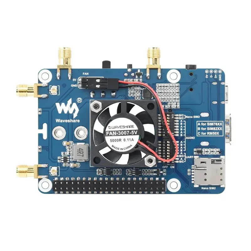 Waveshare RM500U-CNV 5G HAT for Raspberry Pi, Quad Antenna LTE-A, Multi Band, 5G/4G/3G (Case, EU)
