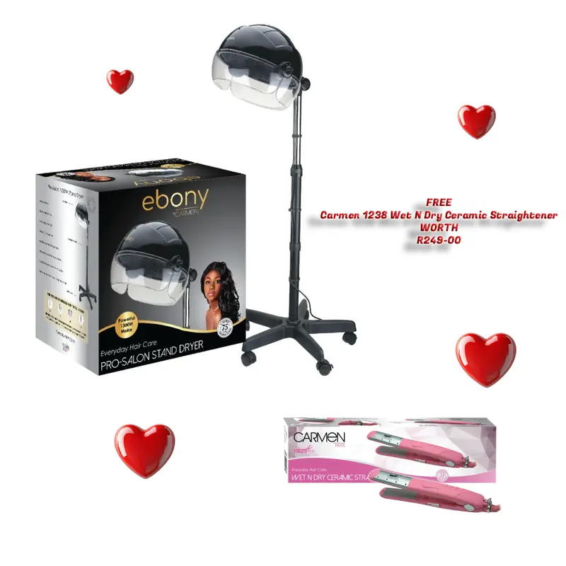 Carmen 5141 Ebony Pro-Salon Stand Dryer 1300W Black + Free Carmen 1238 Wet N Dry Ceramic Straightener