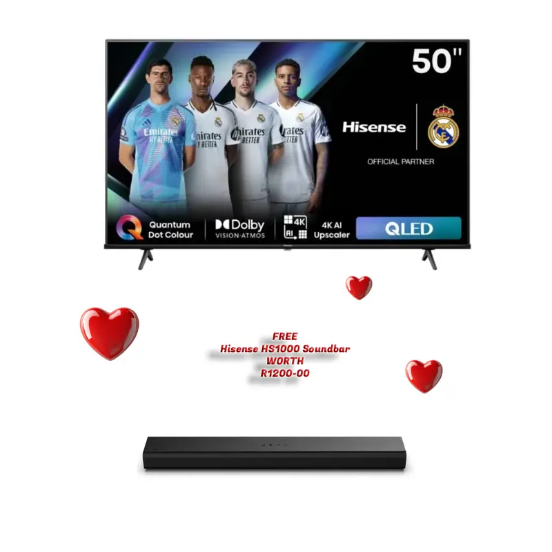Hisense 50E7N QLED TV - 50" + Free Hisense HS1000 Sound Bar