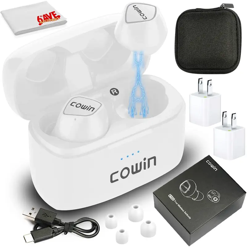COWIN KY02 True Wireless Earbuds Sport Free Earphones, White with Two Adapters