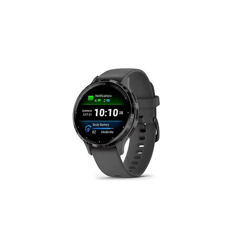 Garmin Venu 3S Slate Stainless Steel Bezel with 41mm Pebble Gray Case and Silicone Band