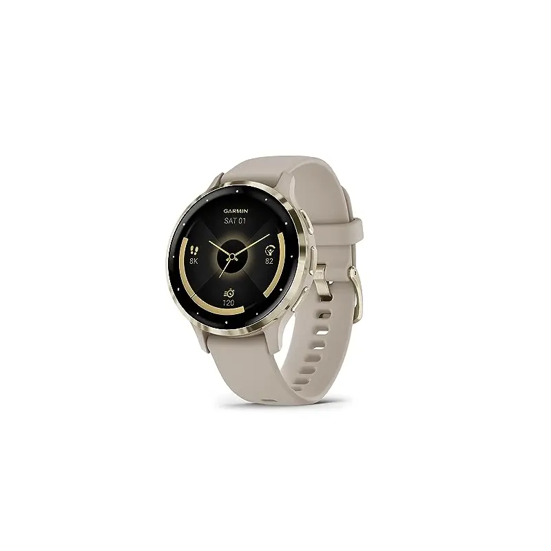 Garmin Venu 3S Soft Gold Stainless Steel Bezel with 41mm French Gray Case and Silicone Band