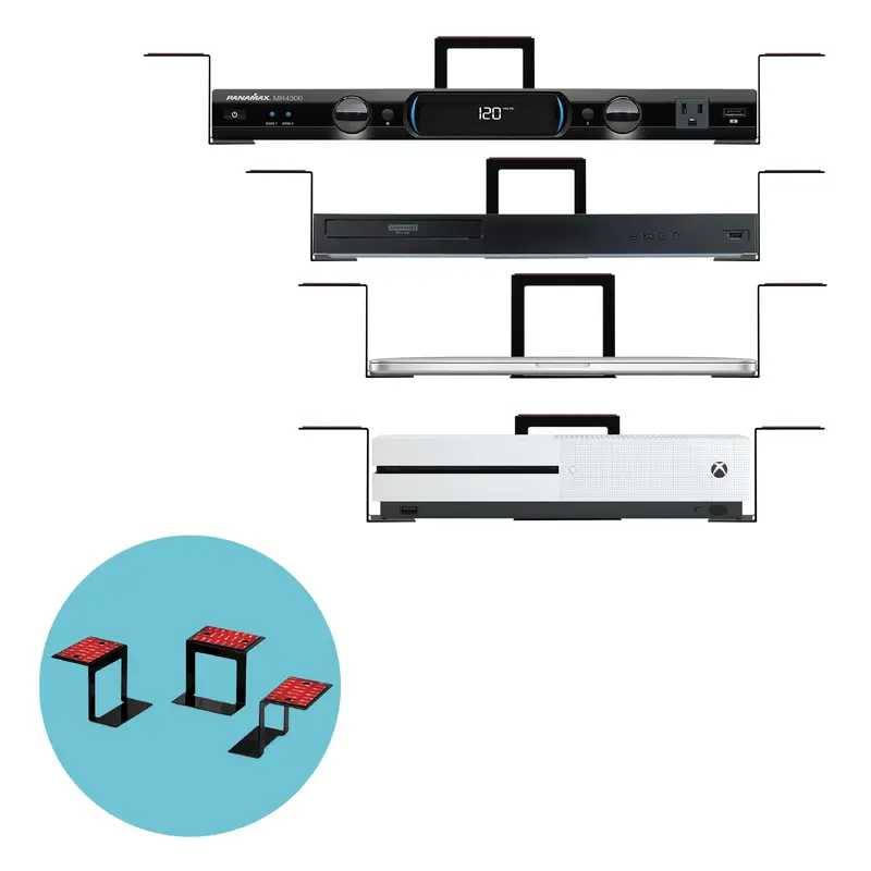 3 Metal Under Desk Laptop, Cable Box & Router Holder Mount, Adhesive & Screw In, Holds upto 3" Devices Like Small Computers, Macbook, Surface, Keyboard, Network Switch, Modems & More