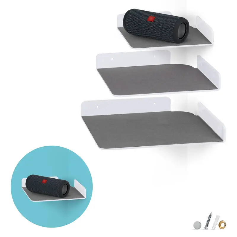 3-Pack Mixed Size Corner Shelf (8 9.5 & 10) for Speakers, Books, Decor, Plants, Cameras, Photos, Kitchen, Bathroom, Routers & More Universal Small Holder Acrylic Wall Shelves