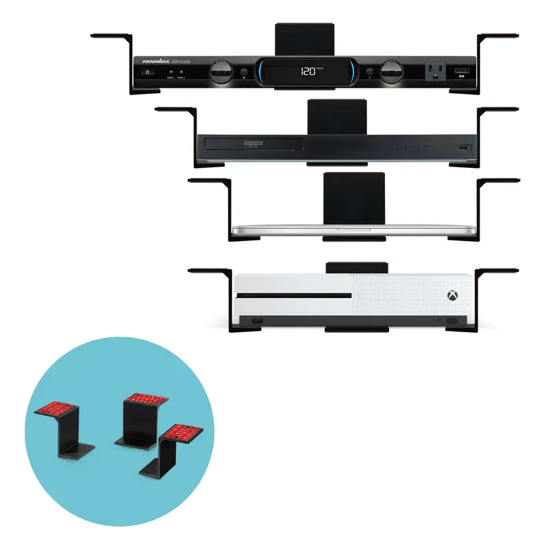 3 Under Desk Laptop & Device Holder Mount, Adhesive & Screw In, Devices upto 3" Like Small Computers Laptops Macbook Surface Keyboard Routers Modems Cable Box Network Switch & More