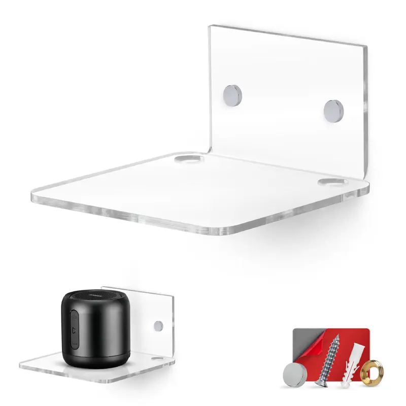 4.5 Small Floating Shelf, Adhesive & Screw In, for Speakers, Routers, Decor, Plants, Cameras, Photos, Kitchen, Toilet, Cable Box & More