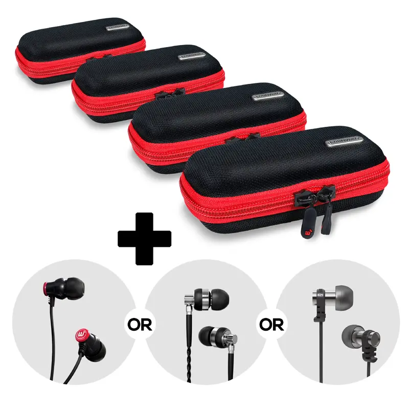 Wide Earphone Case Four Pack + Random Set of Earbuds - Bundle Deal