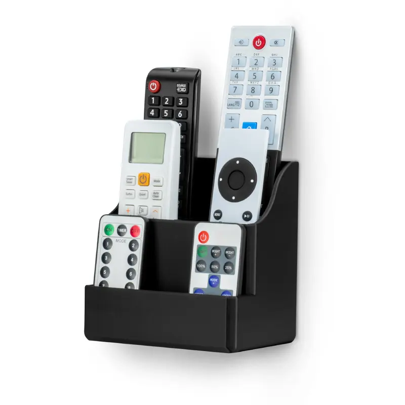 Adhesive Remote Control Wall Mount Holder, Easy To Install, Holds upto 4 Remotes & Storage for Phones, Pens & More