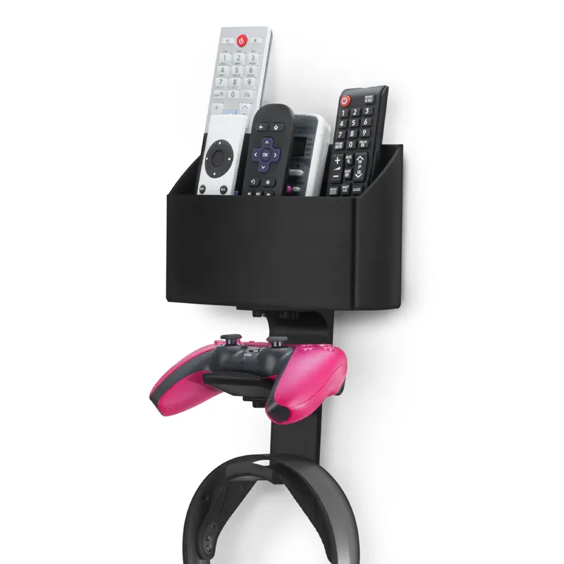 Wall-Mounted TV Remote Control & Gaming Organizer  Remote Holder with Removable Headset & Controller Hangers