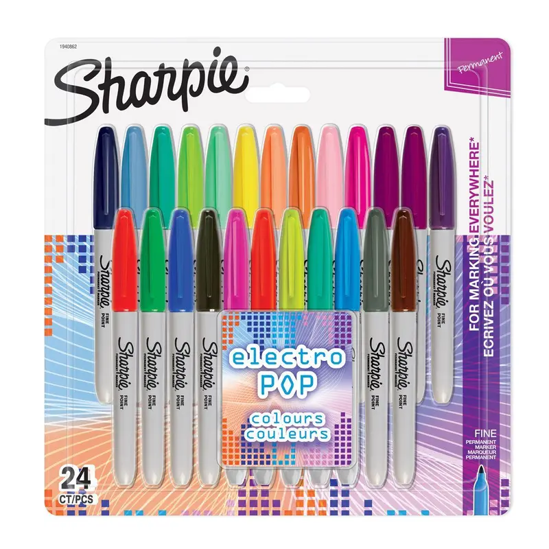 Sharpie Fine Permanent Marker Assorted Electro Pop 24 Pack