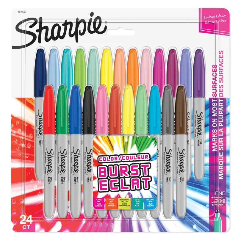 Sharpie Fine Permanent Markers Assorted Colour Burst 24 Pack