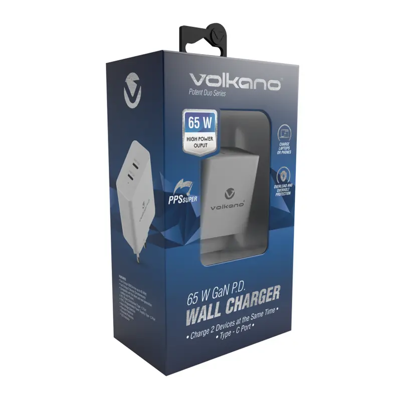 Volkano Potent Duo 65W Wall Charger - VK-8055-WT