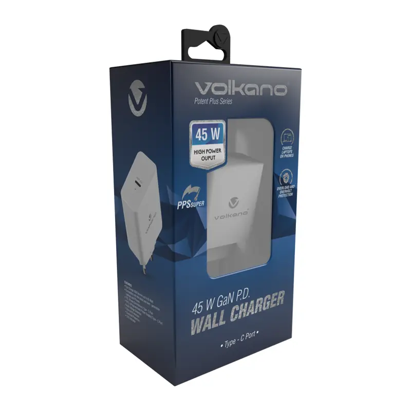 Volkano Potent Plus 45W Wall Charger - Vk-8054-WT
